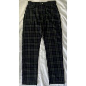 Brandy Melville Green Blue Plaid High Rise Straight Leg Trousers One Size